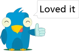 👍 ba382224 Loved it птица, синий, большой палец вверх, любимый, стикер, мультфильм telegram sticker