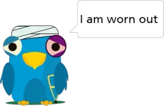 🤕 c9b3eee2 I am worn out птица, раненый, бинт, уставший, измученный, мультик, мультяшная птица telegram sticker
