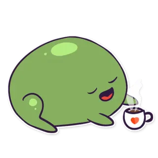 😌 61f63f42 grün, Kleckser, Frosch, Kaffee, niedlich, Cartoon telegram sticker