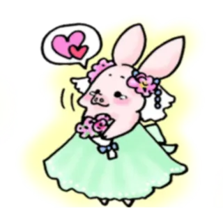 👰 dc9263cc kelinci, kartun, imut, hewan, cinta, gaun, bunga telegram sticker
