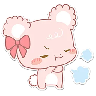 😤 f418ef2a หมี, สติกเกอร์, โกรธ, น่ารัก, สีชมพู, โบว์ telegram sticker