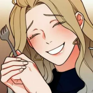 🌟 2d033051 mujer, sonriendo, tenedor, dibujo animado, feliz, retrato, rubia whatsapp sticker