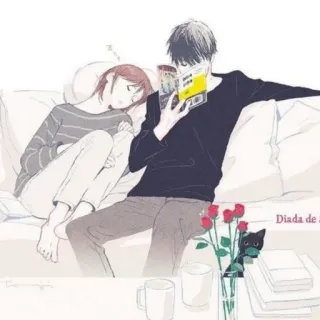 💕 7be8233c Diada de l couple, lecture, dormir, canapé, animé whatsapp sticker