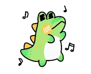 🎶 731845b9 恐竜, かわいい, 音楽, 漫画, 動物, 緑, キャラクター, ステッカー telegram sticker