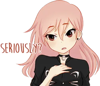 😟 8de1aca9 SERIOUSLY? アニメガール, 質問, 皮肉, ピンク髪, マジ, 疑問 telegram sticker