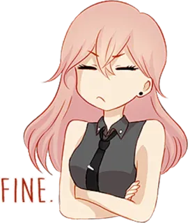 😒 e3284d42 FINE. 漫画, 女の子, ピンク髪, イライラ, 態度, 口を尖らせる, 感情 telegram sticker