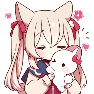 😘 092c02e2 Anime, Ragazza gatto, Kawaii, Carino, Adesivo, Manga, Rosa, Cuori, Cartone animato telegram sticker