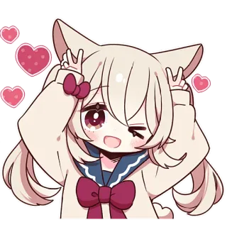 ✌️ 900a5109 Anime, Cartone animato, Carino, Cuori, Kawaii, Segno di pace, Orecchie da gatto telegram sticker