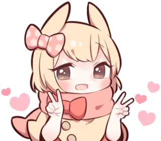 ✌ d4719d47 Anime, Kawaii, Mignon, Dessin animé, Chibi, Signe de paix, Coeurs telegram sticker