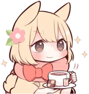 ☕️ f0057fef fille anime, kawaii, mignon, thé, dessin animé, chibi, fleur telegram sticker