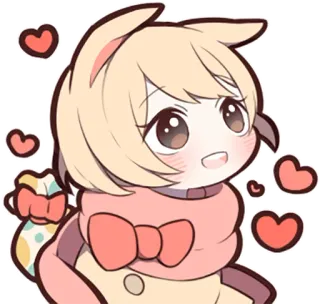 😃 e0b37068 Anime, Chibi, Kawaii, Słodkie, Serca, Kreskówka, Ilustracja, Naklejka telegram sticker