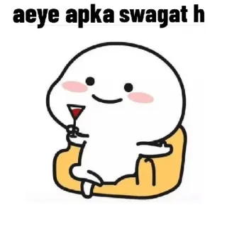 👀 b72c535e aeye apka swagat h bienvenida, lindo, dibujos animados, saludo, persona, sentado whatsapp sticker