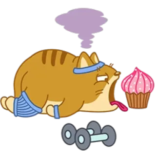🏋️ 47e5783b gatto, cupcake, esercizio, esausto, fitness whatsapp sticker