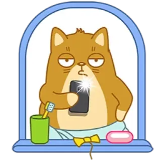 📱 95070df4 gatto, selfie, bagno, cartone animato, mattina, animale whatsapp sticker