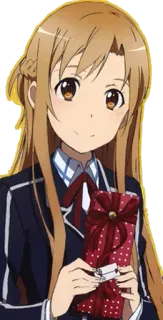 🙂 467ddde3 Asuna Yuuki Sword Art Online animé, fille, personnage, cadeau, présent, souriant telegram sticker