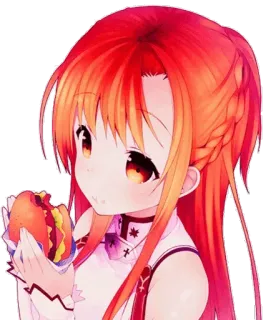 🍔 a5876d93 fille anime, hamburger, nourriture, manger, dessin animé, illustration telegram sticker