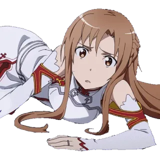 ☹ 7511aaf3 Asuna Yuuki Sword Art Online Anime, Sword Art Online, Asuna Yuuki, Karakter, Berbaring, Khawatir telegram sticker