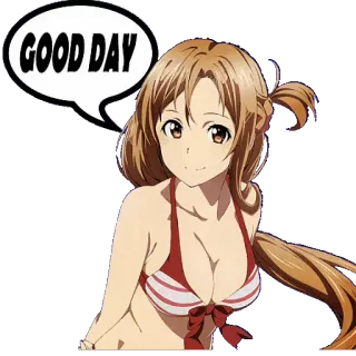 ☀ 9d099e53 Asuna Sword Art Online GOOD DAY Anime, Gadis, Baju renang, Kartun, Hari baik, Senyum telegram sticker