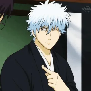 💣 1a702df6 Gintoki Sakata Gintama anime, manga, gintama, gintoki sakata, white hair, winking, pointing telegram sticker