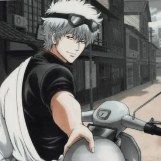 💣 48bd7f38 Sakata Gintoki Gintama anime, gintama, sakata gintoki, motorcycle, character telegram sticker