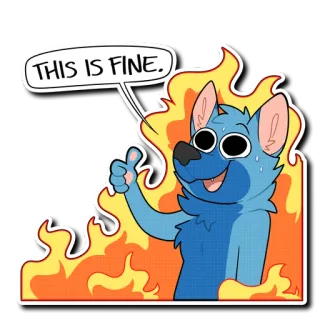 🔥 54387237 THIS IS FINE. chien, feu, tout va bien, mème, dessin animé telegram sticker