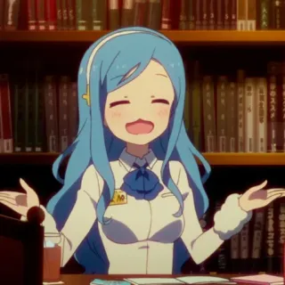 🌧 d592a667 Anime, Charakter, blaue Haare, Bibliothek, Mädchen, Illustration telegram sticker