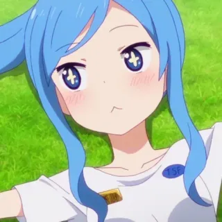 🌧 ee4d9d13 TSF Anime, Cartoon, Niedlich, Charakter, Mädchen, Blaue Haare, Liegend, Gras telegram sticker