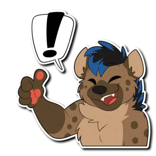 👍 2094ca2e ! 卡通, 动物, 鬣狗, 点赞, 感叹号, 积极, 毛茸茸 telegram sticker