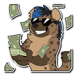 💵 6f926d11 鬣狗, 钱, 太阳镜, 卡通, 财富, 毛茸茸 telegram sticker