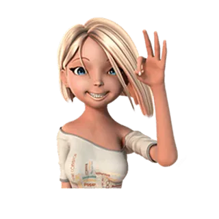 😊 b486f14e Cartoon, Mädchen, Blond, 3D, Okay, Okay whatsapp sticker