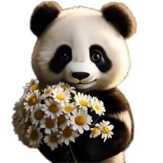 🐻 5ec21f00 Panda, Flores, Lindo, Animal, Ramo, Margaritas telegram sticker