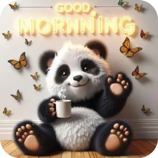 🐱 6a04f4c4 GOOD MORNING Buenos días, Panda, Mariposas, Saludo, Lindo, Café, Mañana telegram sticker