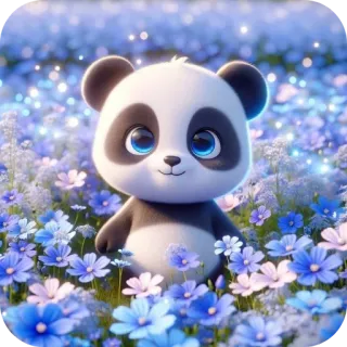 🧸 73367f43 Panda, Mono, Animal, Dibujos animados, Flores, Oso, Azul telegram sticker