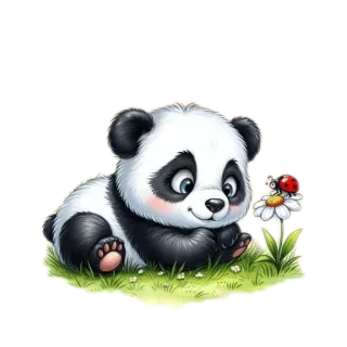🐱 812ad25b panda, animal, lindo, kawaii, panda bebé, mariquita, flor telegram sticker