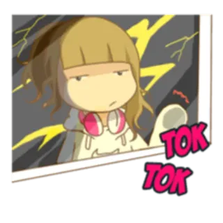 😪 55826a0a TOK TOK 만화, 소녀, 틱톡, 지루한, 헤드폰 whatsapp sticker