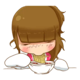 ☹ ae8b5525 애니메이션, 귀여운, 소녀, 먹방, 라멘, 국수 whatsapp sticker