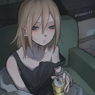 😐 02252e18 ZUZUCITY anime, girl, can, exhausted, cartoon telegram sticker