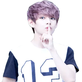 🤭 192a6262 person, kpop, idol, singer, purple hair, shush, gesture whatsapp sticker