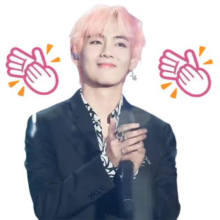 👏 53378bda V kpop, idol, singer, music, pink hair, man whatsapp sticker