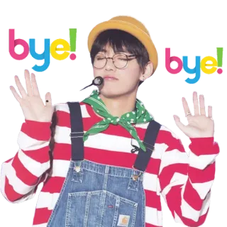 ✋ 7b1cdca8 bye! bye! greeting, bye, farewell, person, waving, hat, glasses whatsapp sticker