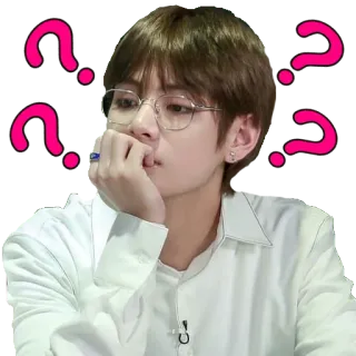 ❓ f9b215f3 V kpop, idol, v, bts, question, pondering, thinking whatsapp sticker