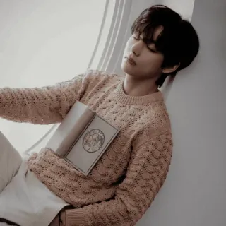 🫐 bb00f878 person, man, book, sweater, indoors, window telegram sticker