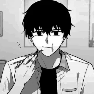 🍁 8da537a2 đàn ông, ăn, đũa, trắng đen, nam, người telegram sticker