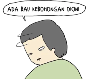 😑 d4e88b05 ADA BAU KEBOHONGAN DICINI 卡通, 思考, 谎言, 怀疑 telegram sticker