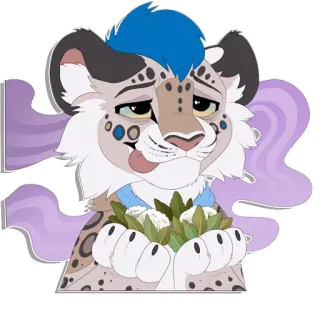 😛 51b41dbd furry, animal, fofo, leopardo-das-neves, desenho animado, flores telegram sticker