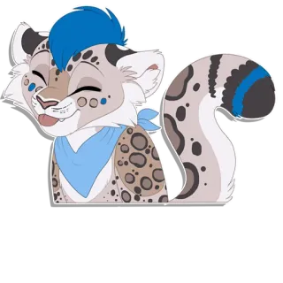 😝 560daefc leopardo das neves, animal, fofo, feliz, peludo, bandana, cabelo azul, desenho animado telegram sticker