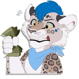 💵 89b40902 Furry, Antropomórfico, Leopardo, Dinheiro, Desenho animado telegram sticker