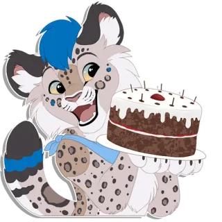 🥳 ebed0297 animal, leopardo, bolo, sobremesa, celebração, fofo, desenho animado, ilustração telegram sticker