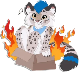🔥 f87a89ef Furry, Leopardo-das-neves, Caixa, Desenho animado, Fofo, Fogo, Ilustração telegram sticker