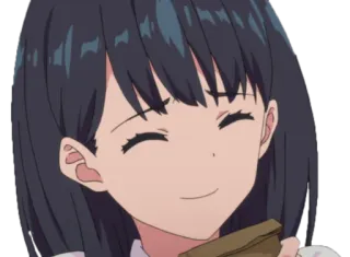 😐 1f9e8b99 动漫, 女孩, 吃, 开心, 卡通, 微笑 telegram sticker